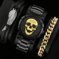 New Fashion 3pcs Set Big Dial Cool Head Trendy Men's Steel Band Bracelet Watch Set