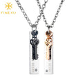 Valentines Jewelry Gifts Stainless Steel Couple Lovers Engraved Bar Heart Pair Pendant Lock Key Necklace