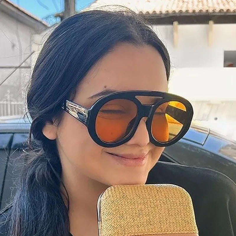 Fenyi Wholesale Uv400 Fashion Contrast Color Catwalk Street Shot Ins Net Celebrity Double Beam Large Frame Sunglasses Women MegaBDM