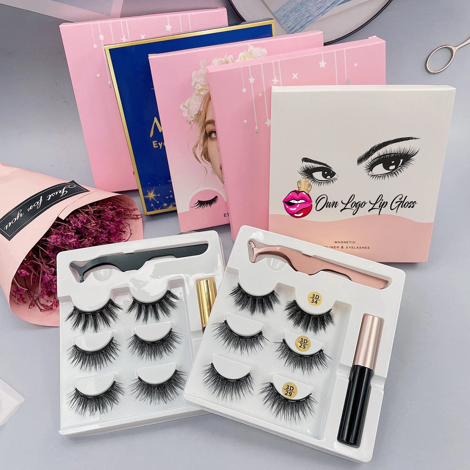 Private Label 5 Magnetic Lashes 3D Mink Eyelash Extensions With Eyeliner Magnetic Eyelashes Natural  False Eyelashes Set