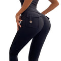 Women Girls Stretchy Compression Lightweight Quick Dry Scrunch Back Gym Cargo Pockets Leggings