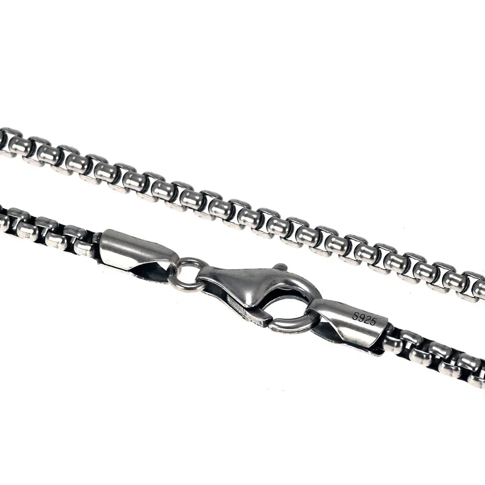 Genuine 925 Sterling Silver Jewelry Round Box Chain Thickened All-match Necklace for Men and Women Retro 22 24 26 28 30 Inch