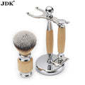 Custom logo Wood Shaving Kits 3in1 Men's Gift Set Premium Synthetic Shaving Brush Set Shaving razor Kits
