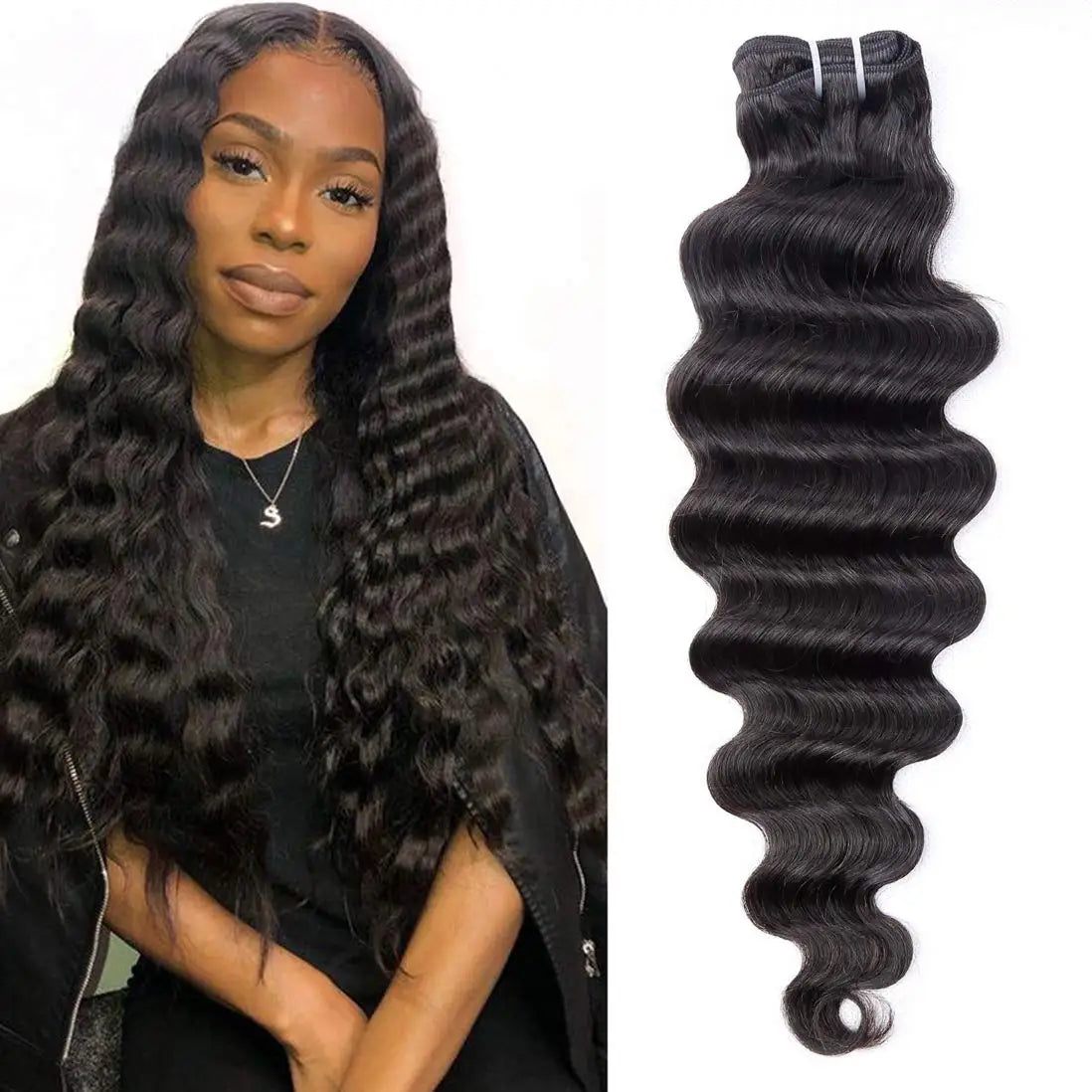 Uniky  38 40 Long Inch Loose Deep Wave Bundles with Closure& Bundles With Frontal Remy Brazilian Hair Weave Bundles With Closure