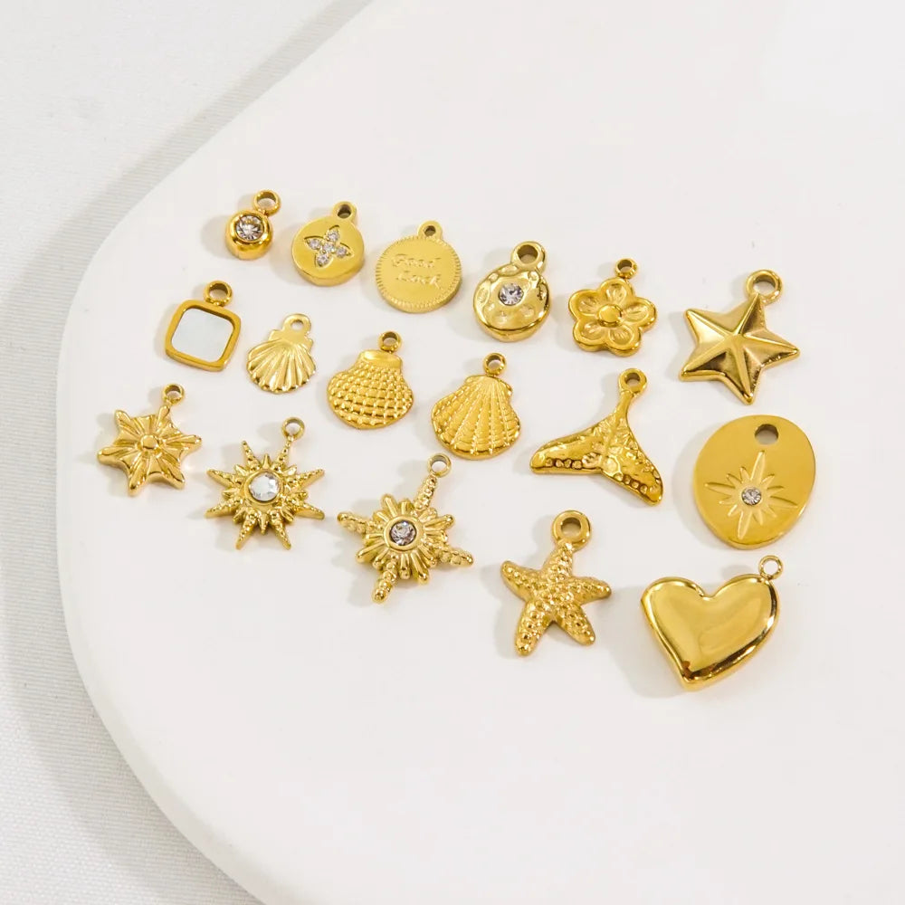 Factory Wholesale Stainless Steel Pendant Making Supplies Shell Moon Star Center Zircon Charms for Jewelry Components