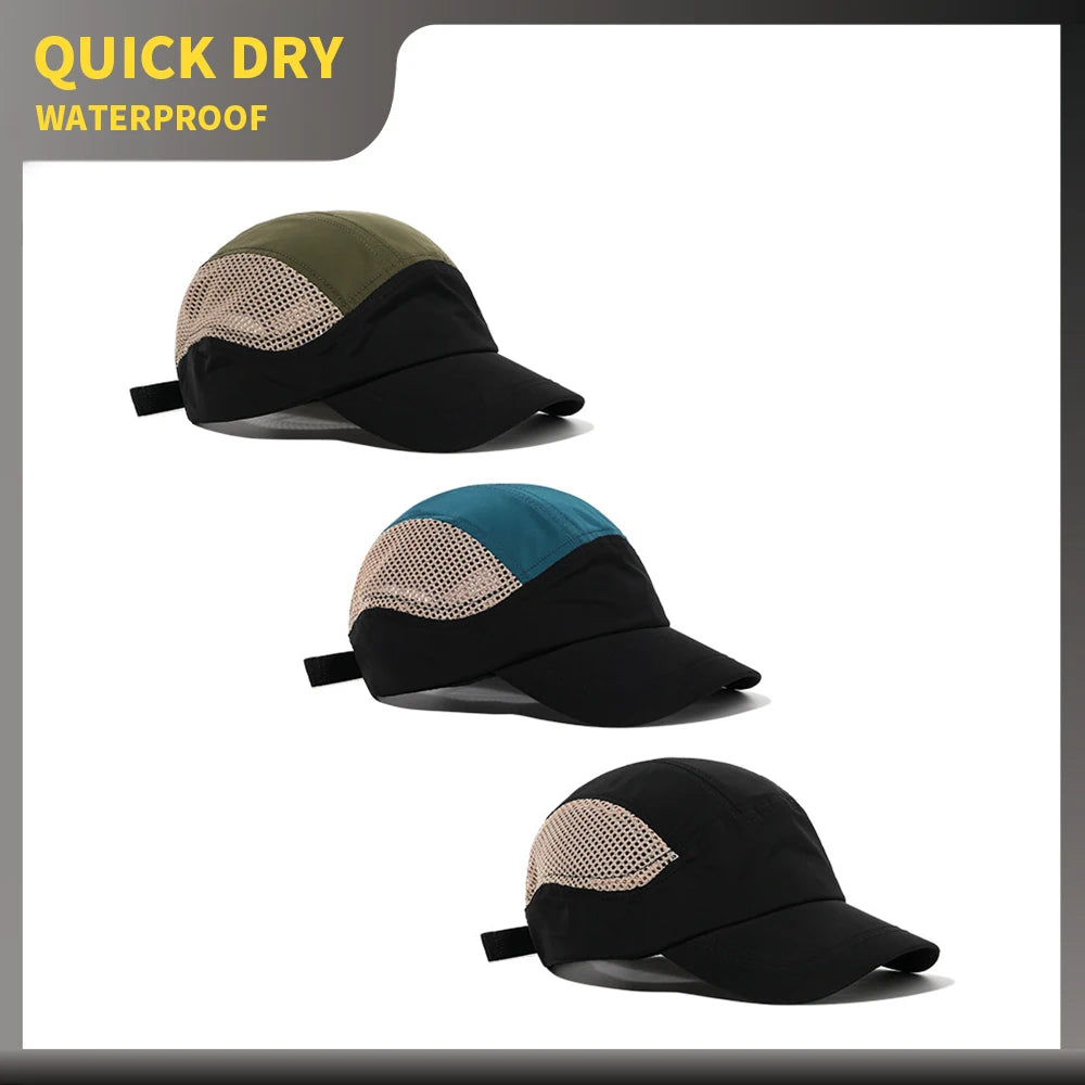 High Quality 5 Panel Nylon Black Mesh Camp CapLightweight Curved Brim Sport Baseball Cap Trail Running Hat