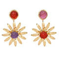Fashion Metal Flower Earrings Asymmetrical Jewel Color Purple Red Color Crystal Earrings Jewelry