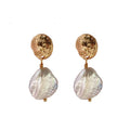 BS58 18K Gold Plated Brass Earrings Freshwater Pearl Baroque Pearl Drop Earrings Gold Conch Stud Earring Jewelry