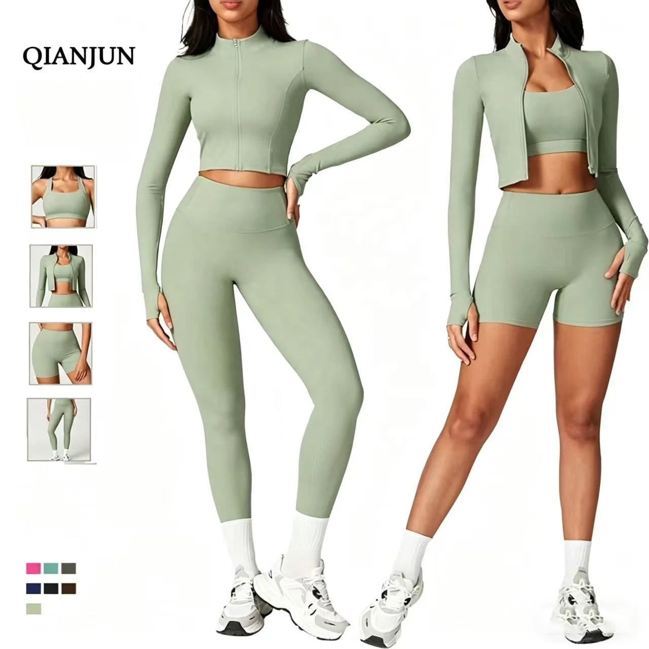 New Arrival Breathable 4-Pcs Yoga Gym Fitness Set for Plus Size Women Solid Color Bra and Leggings for Active Workouts