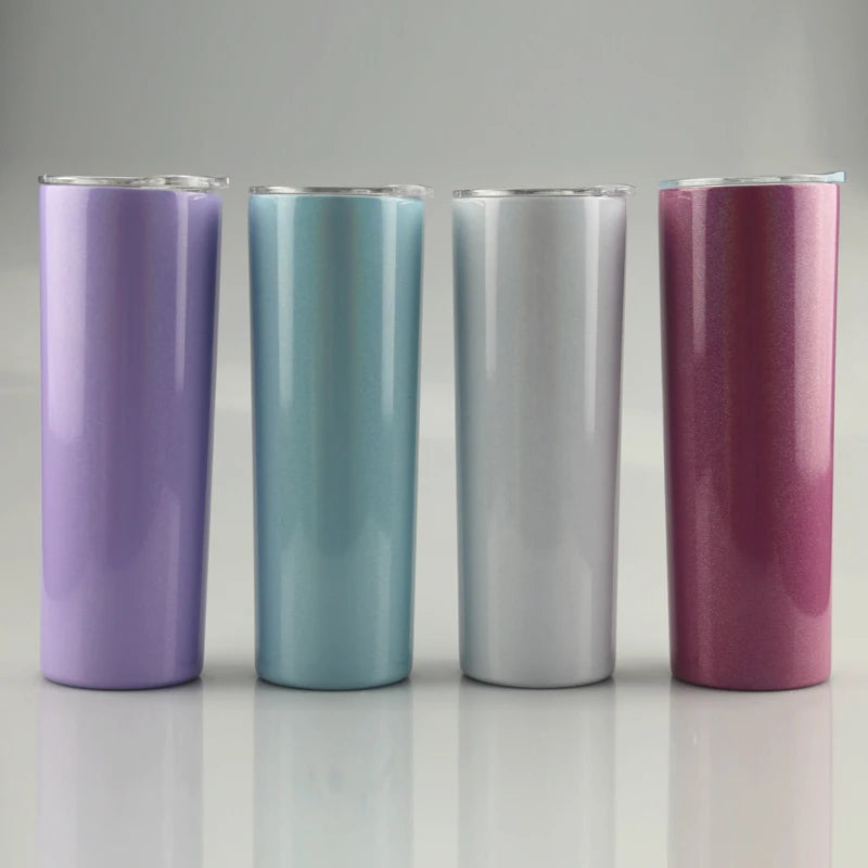 20oz Stainless Steel Skinny Tumbler Glitter Colors Double Wall Insulation Vacuum Coffee Mugs with Straws