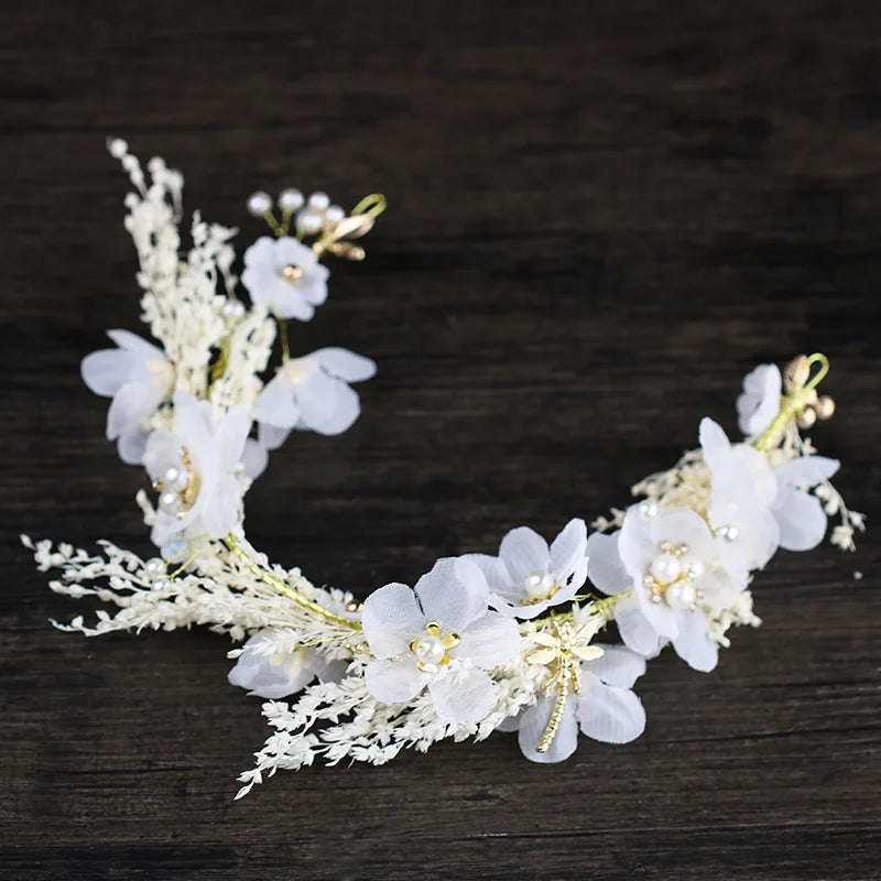 Princess Wedding Headpiece White Flower Headband Hair Accessories Women Bridal Tiaras Flower Girl Archer 21cm