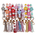 Flower Silicone Bead Keychain Daisy Design Lightweight Durable Eco-Friendly Colorful Tassel Customizable Car Key Ring Holder