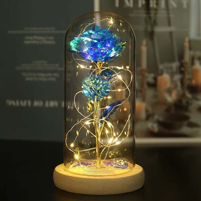 Christmas Valentine Gift LED Light String Rose Gold Home Decoration Champagne Glasses Rose Gold Preserved Roses