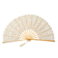 White Embroidery Chinese Dance Hand Fan Party Wedding Bamboo Folding Lace Fabric Retro Craft Gift Bride Fan Home Decoration
