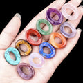 18X23mm Natural Crystal Q Circle Button-Shaped Hollow Oval Ornament for DIY Pendant Necklace Jewelry Making Amethyst Agate Opal