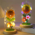 Crocheted Plant Flower Crochet Sunflower in Glass Dome with LED for Mother's Day Gift Valentine's Day