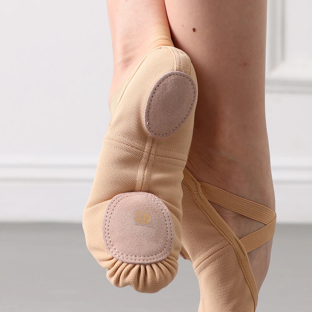 E2517 Ballet Dance Shoes Women Girls Canvas & Leather Split Sole Stretch Dancing Slippers Professional Performance Training