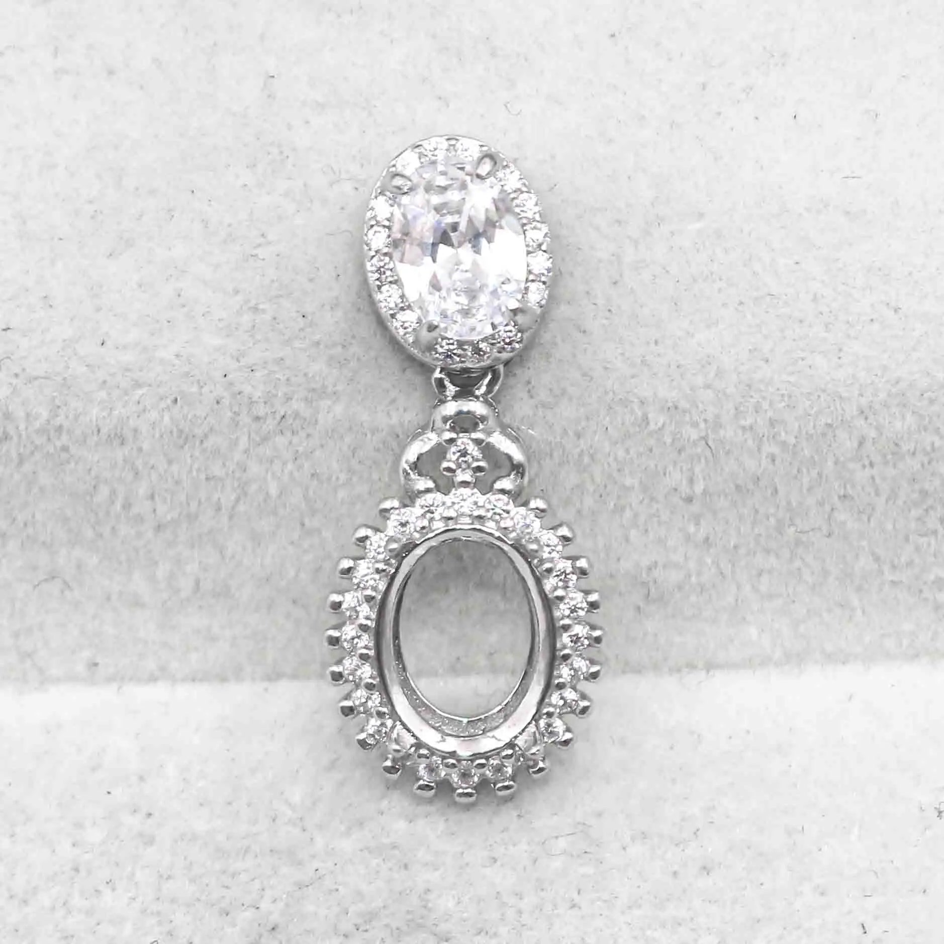 Sterling Silver 9*11mm Semi Mount Pendant Empty Frame Blank Support Setting S925 Base Holder Without Center Stone for DIY Inlay