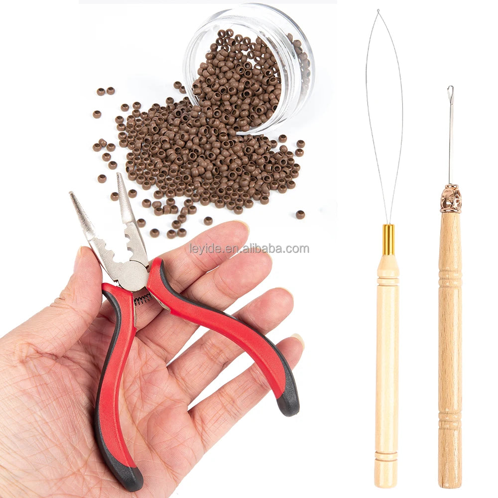 Bend Tip Plier Pulling Hook Needle Micro Links Beads Loop Rings Tip Hair Extensions Tool Pliers Set for Tinsel Hair Extensions