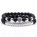 Natural Stone Zircon Men Bracelet Set 2pc/set Bead Jewelry