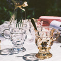 Embossed Ethiopian Glass Gold Rim Amber clear Afternoon Tea Glass Cup Mini Goblet Restaurant Latte Coffee Cup with Handle