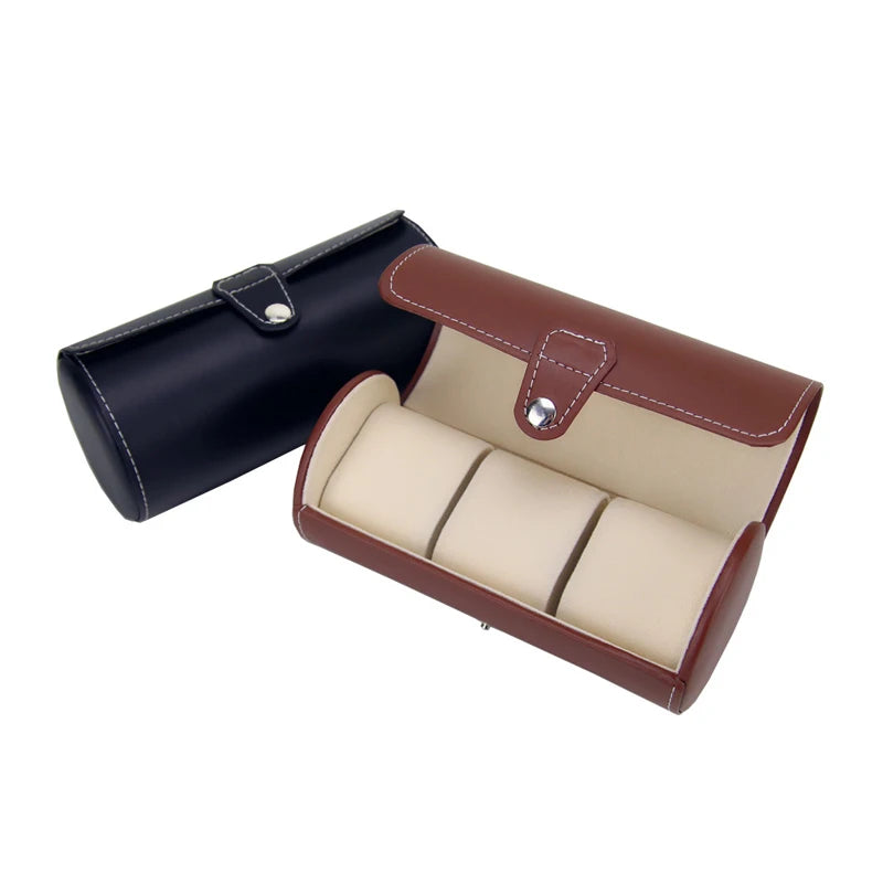PU Leather Watch Storage Box 3-Slot Watch Case Organizer with Slid in Out for Home Storage Travel Display
