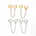 Fenny No Fade 18K Gold-plated Zirconia Pave Chain Tassel Double Ciecle Huggie Earring Wholesale Stainless Steel Ladies Jewelry