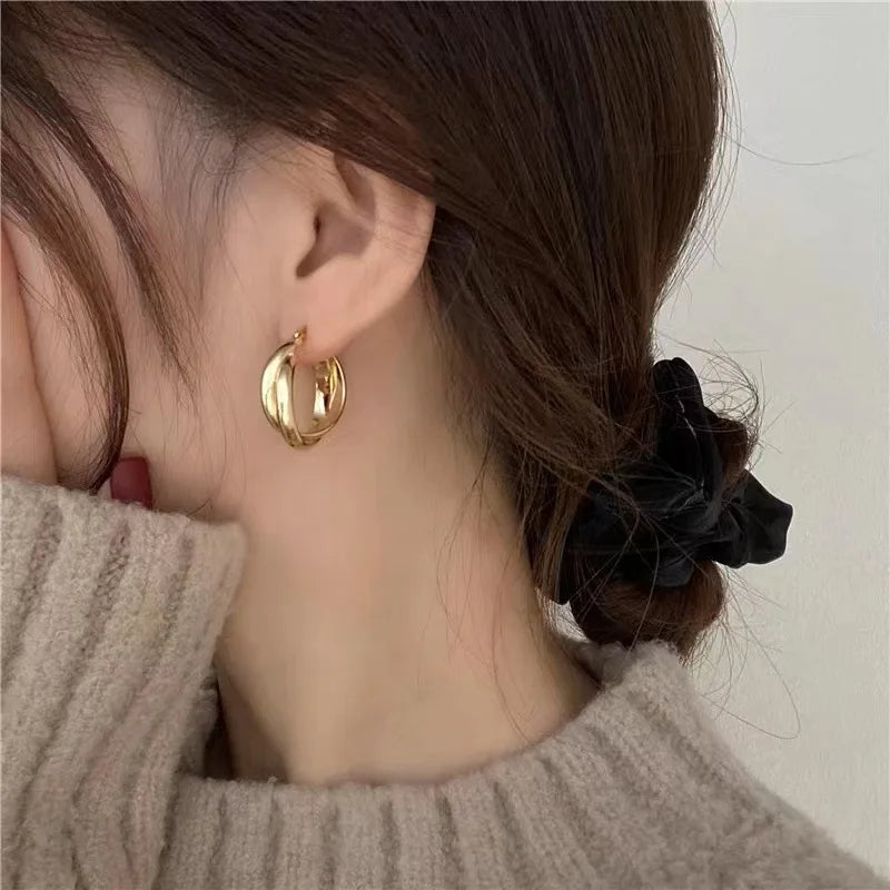 Wholesale Women's Earrings Light Luxury Senior Sense Gold Hooping Ear Buckle Simple Temperament Cross Twist Earrings