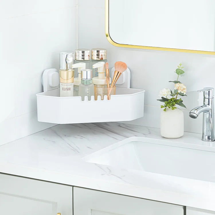 Waterproof Shelves Storage Holders Bathroom Wall Mounted Vacuum Shower Caddy Bathroom Shower Corner Caddy Plastic Corner Shelf