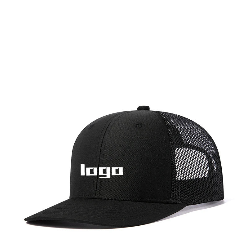Embroidery Patch Logo Printed Distressed Performance Cycling Trucker Hat Custom Wholesale Black Mesh Canvas Fashion Cap