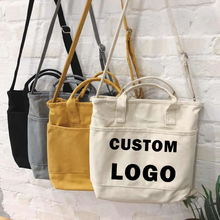 Custom logo RTS Eco Friendly Custom Logo Printing Large Capacity Shoulder Canvas Cotton Tote Bag for Shopping