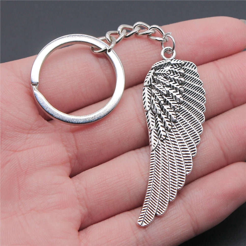 WYSIWYG 55x19mm Zinc Alloy Antique Silver Plated Angel Wing Key Chain Souvenirs Gift for Women P1-ABD-C12734