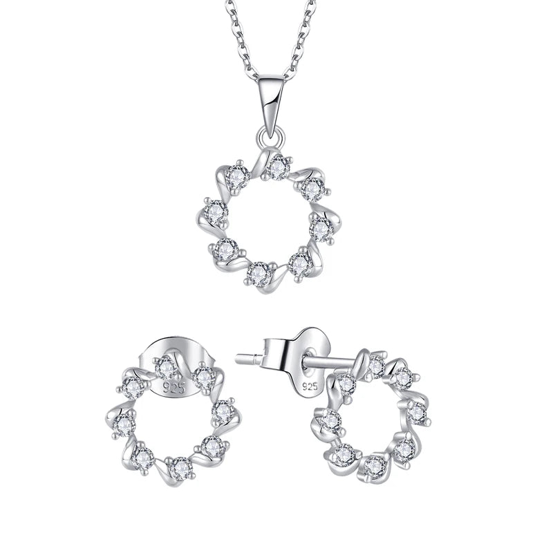Fine 925 Sterling Silver Jewelry Sets Custom Moissanite Flower Pendant Necklace CZ Stud Earrings for Women Wedding Jewelry Set