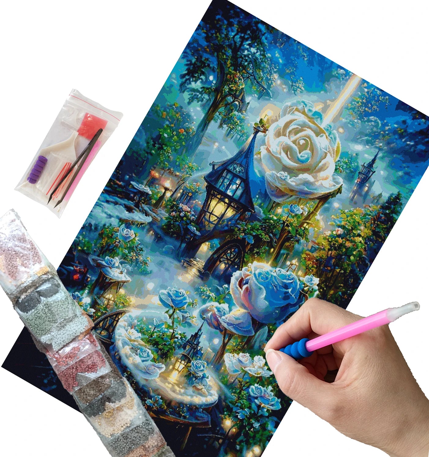LANSURE DIY 5D Diamond Painting 80x100 Big Size Canvas Classic Dream Wonderland Mushroom Castle Resin Drill Velvet Dot Diamonds