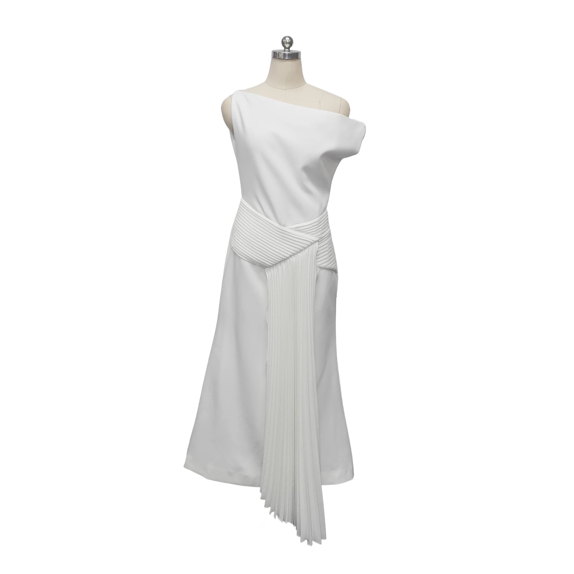 Brand Customization Trendy Spring Twist Off-shoulder Dress Midi Dress Sand Jacquard Fabric Long Shape Long Dress for Party