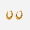 18k Gold Plated Stainless Steel U-Shaped Hoop Earrings Chunky Jewelry Fashion Screw Pattern Hoop Earrings Women Party