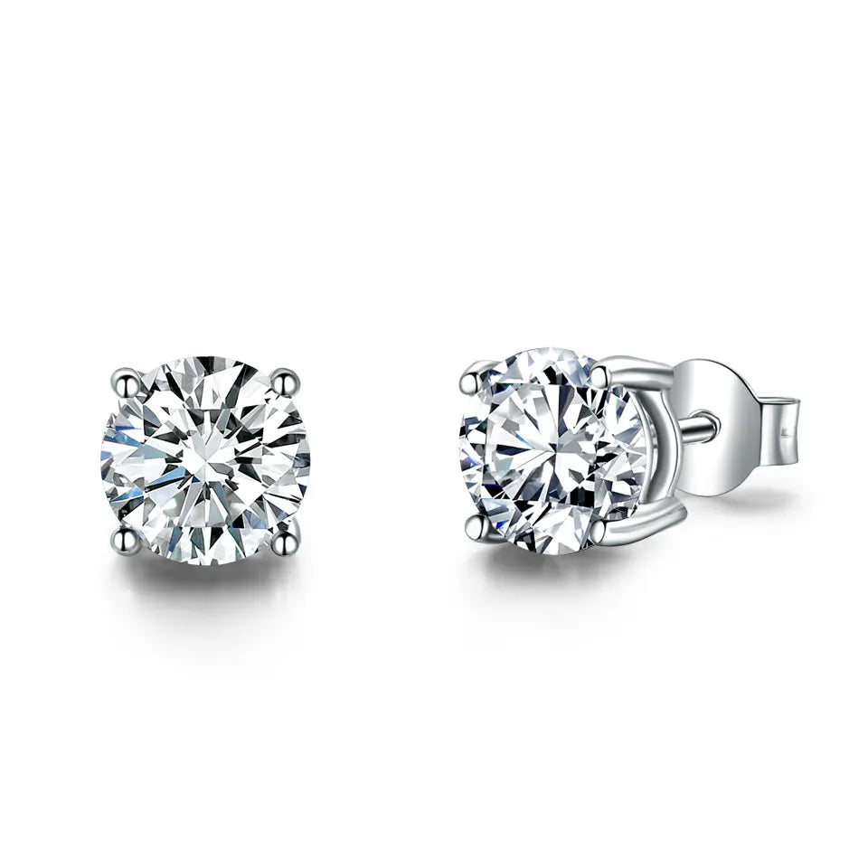 Cheap Price Cubic Zirconia Stud Earrings 925 Sterling Silver Earring Hypoallergenic Round Shape Diamond Silver Plated 5mm-8mm