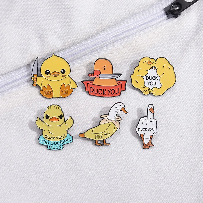 New Cartoon Cute Fitness Yellow Duck with Knife Style Fashion Clothes Jewelry Badge Enamel Lapel Pin