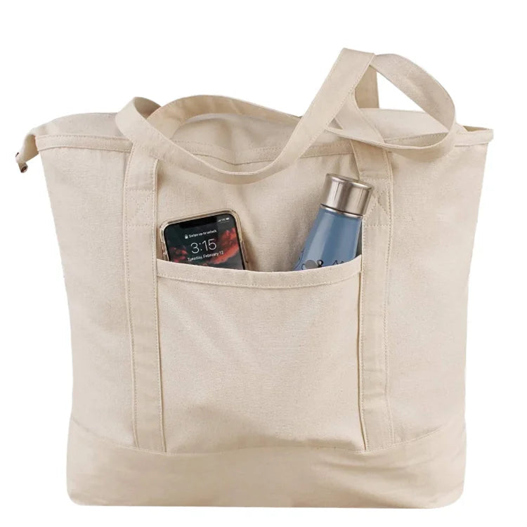 High Quality  Eco Promotion Printed Beach Tote Bag Style Natural Canvas Medium Open Top Boat Tote Bag for Vacation Picnic