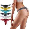 Womens Sexy Appeal Low Waist Lace Seamless Underwear T-Back Thongs Panty with Solid Pattern Knitted Weaving Technique Plain Dyed