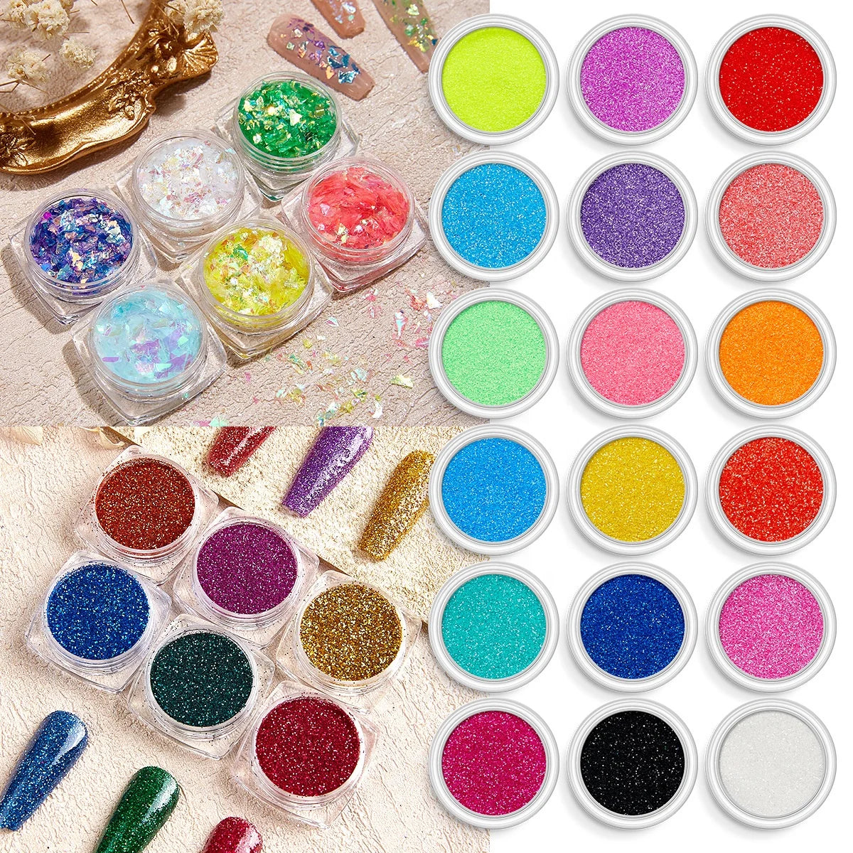 6colors/set Custom Logo Mirror Pigment Chrome Nail Powder for Nail Art Laser Glitter Shining Sequins Press on Nail Spangle