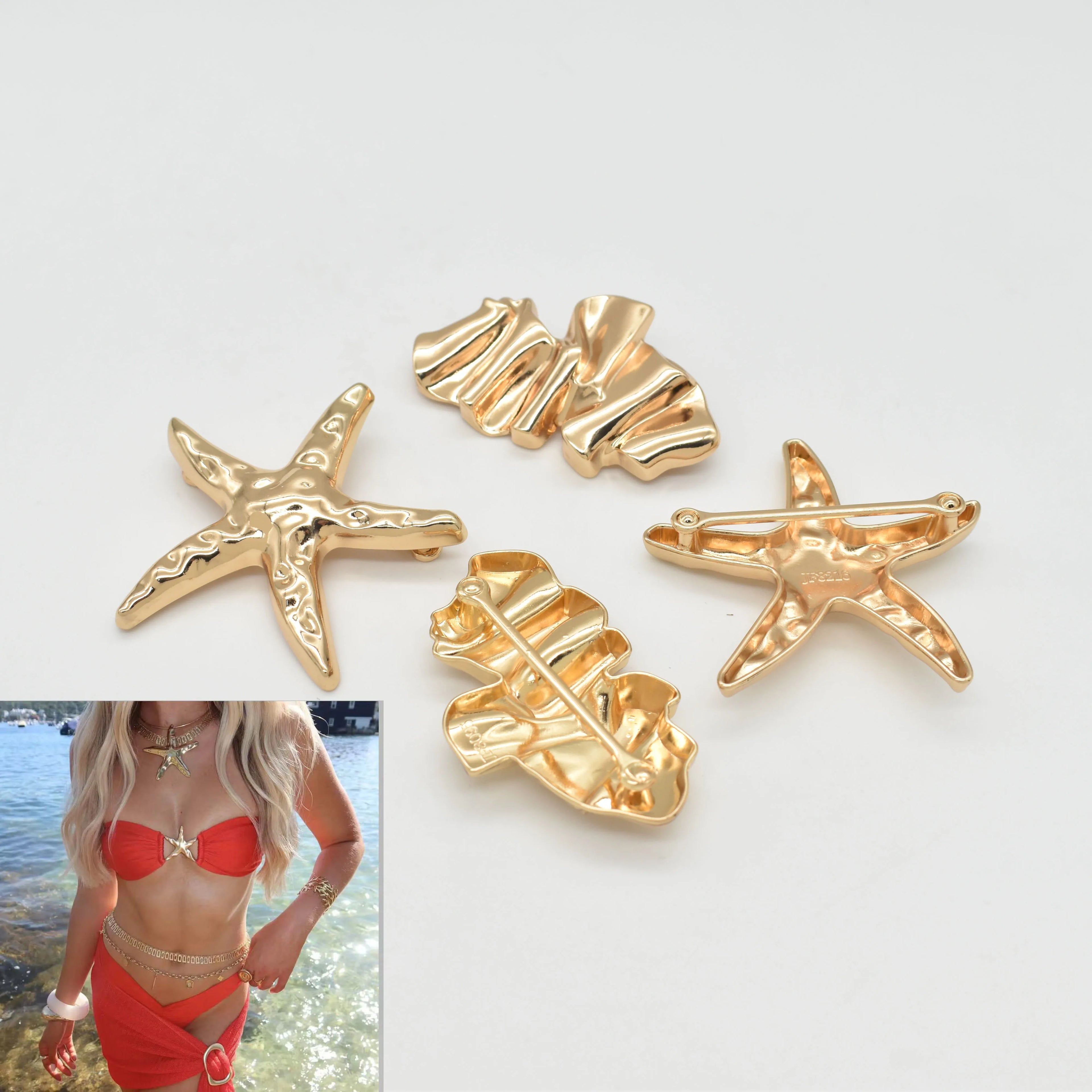 Starfish Bikini Gold Connector for Swimwear Accessories Branding Waterproof Gold Metal Accessories for Bikinis