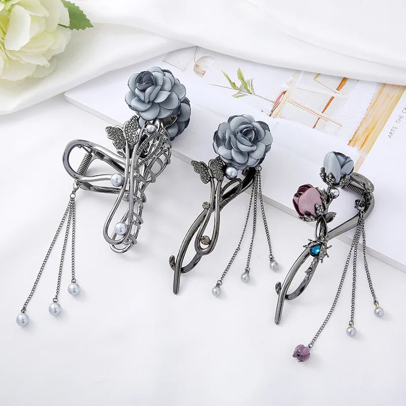 Handmade Diamond Rhinestone Butterfly Hair Claw for Women Butterfly Clamp Large Shark Clamp Back of the Head Pan Hair Catch Claw