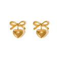 2024 New Styles Bow Tie Heart Love Drop Earrings 18K Gold Plated PVD Stainless Steel Smooth Heart Pendant Bow Stud Earring Girl