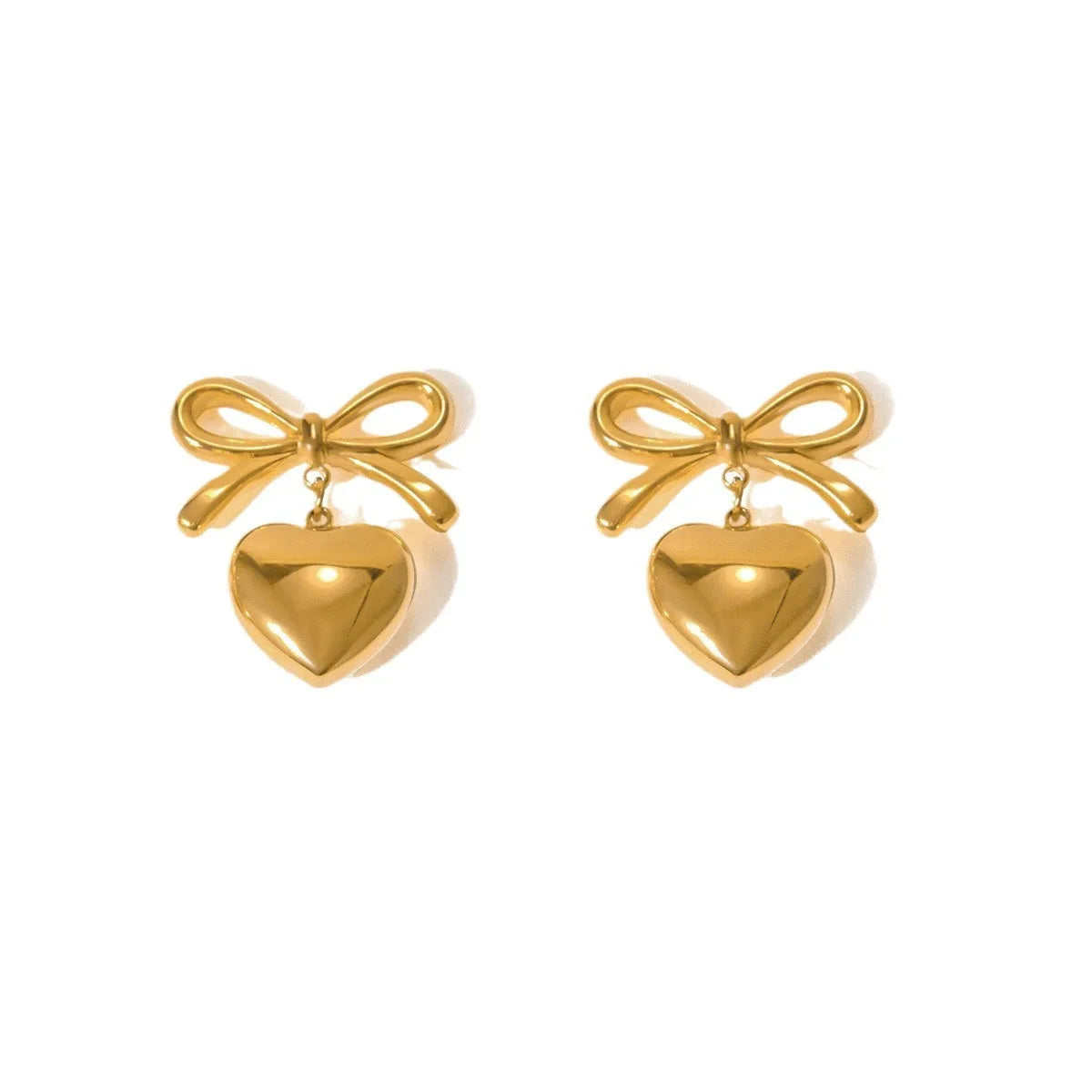 2024 New Styles Bow Tie Heart Love Drop Earrings 18K Gold Plated PVD Stainless Steel Smooth Heart Pendant Bow Stud Earring Girl