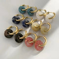 Jiatao Classic Style Natural Semi-Precious Stone Beads Stainless Steel Hoop Earrings with Circle Stone for Wedding Party Gift