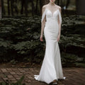 Elegant Simple White Bridal Gown Bride V Neck Spaghetti Straps Lace Backless Mermaid Wedding Dresses