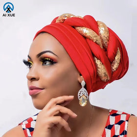 2026 New Headwrap Hats Custom Logo Print Layer Sequin Braid Bohemian Style Silk Breathable Turban Hat Source Factory