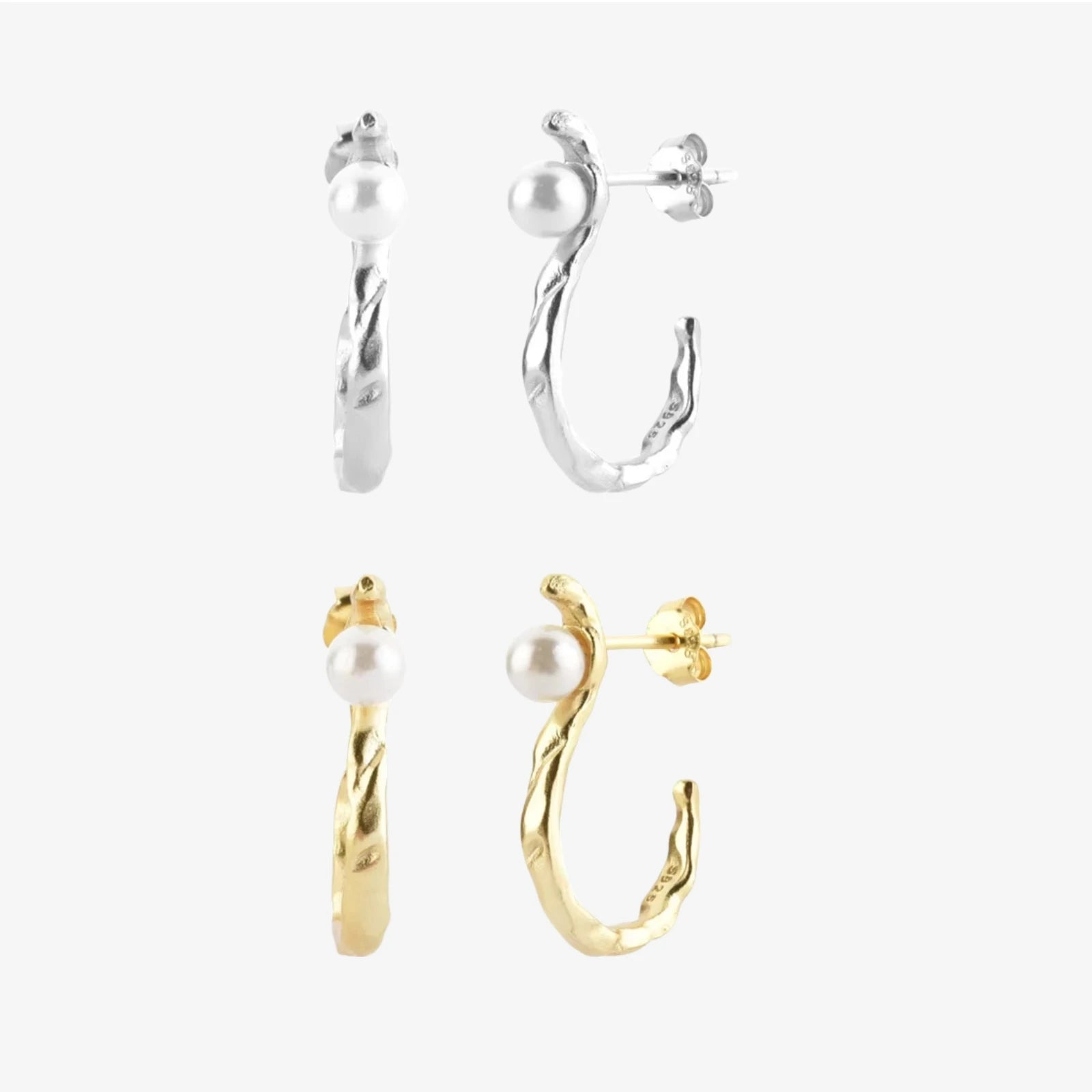 FUAMAY Fashion Aretes 925 Sterling Silver S Shaped Shell Pearl Stud Earrings