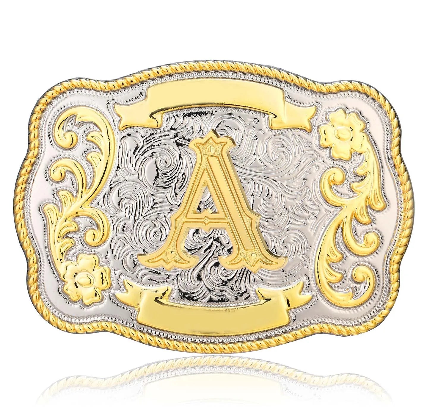 Inner Width 40mm Letter a B C D E F G H I J K L M N O P Q R S T U V W X Y Z Golden Silver Western Style Name Plate Belt Buckle